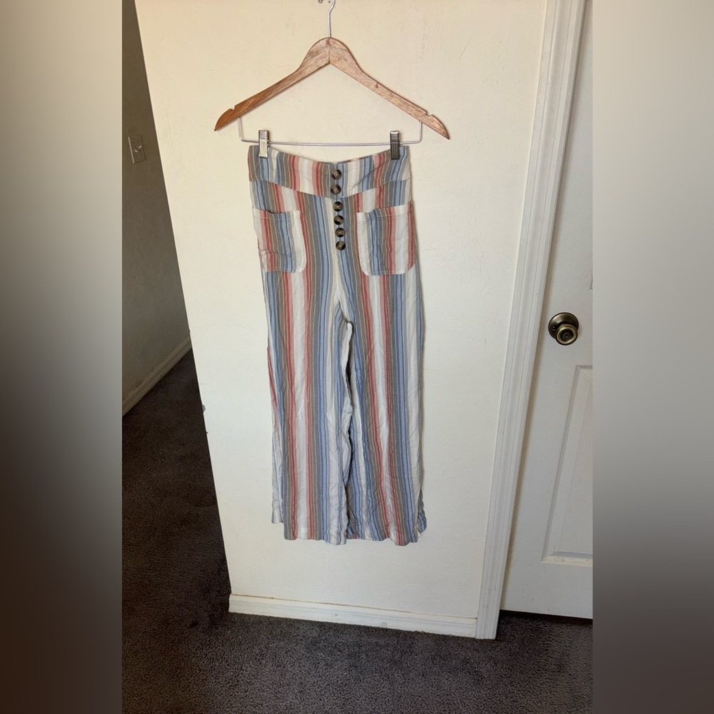 Striped Wide-Leg Pants with Button Detail